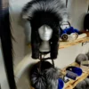 Black Seal Skin Hat with Silver Fox Brim & Sea Otter Fur Lining